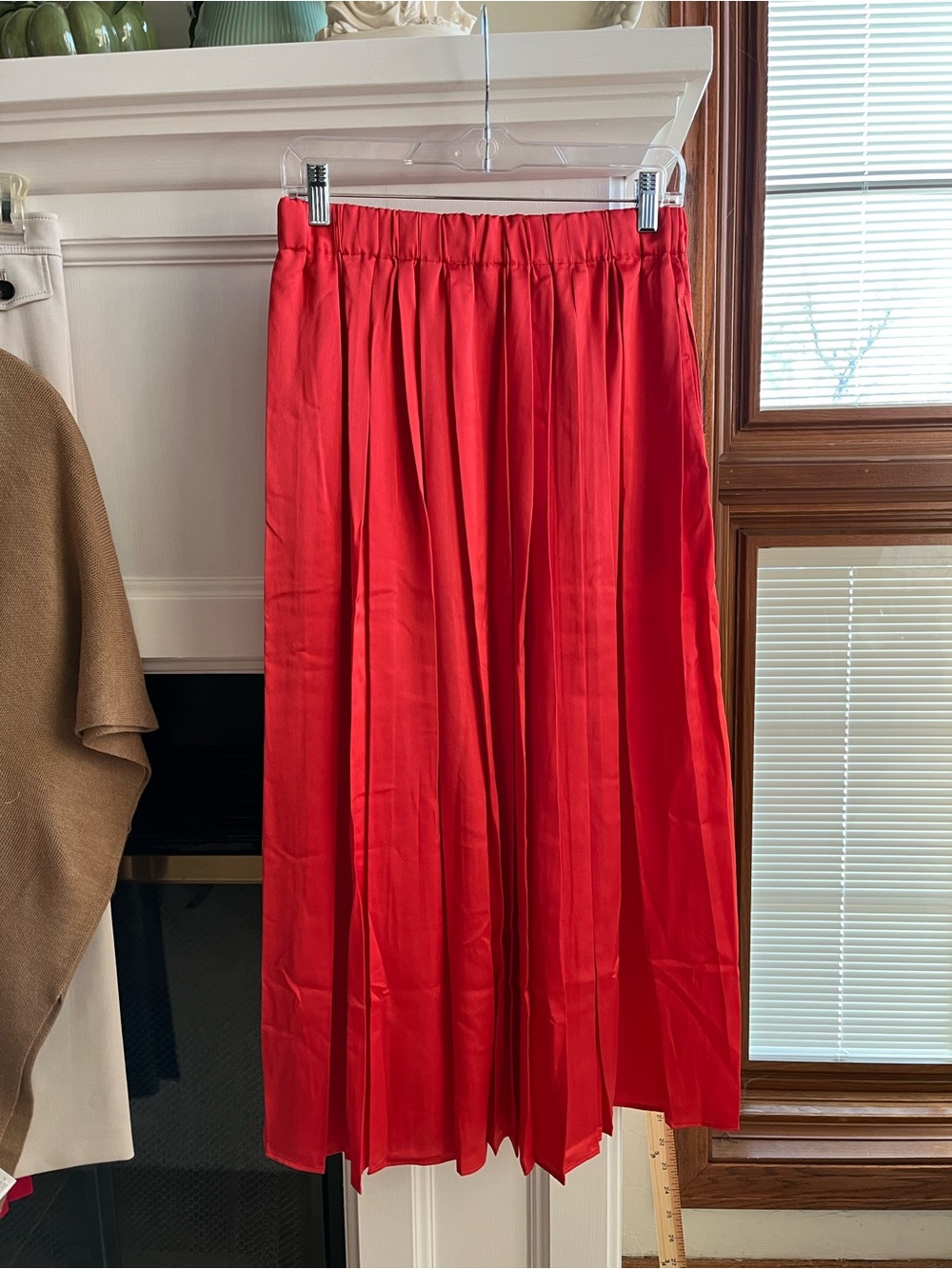 Ann Taylor Fiery Sunset Red Orange Satin Pleated Midi Skirt